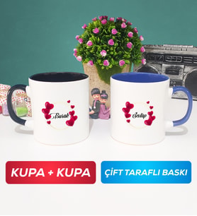 İkili İsme Özel Sevgililer Günü Hediyesi Kupa Bardak Siyah Lacivert