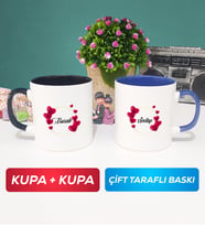 İkili İsme Özel Sevgililer Günü Hediyesi Kupa Bardak Siyah Lacivert