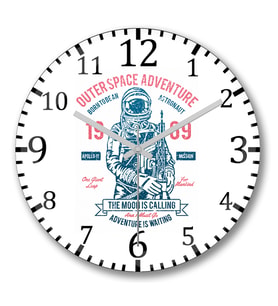 Outerspace Adventure Duvar Saati Bombeli Gercek Cam