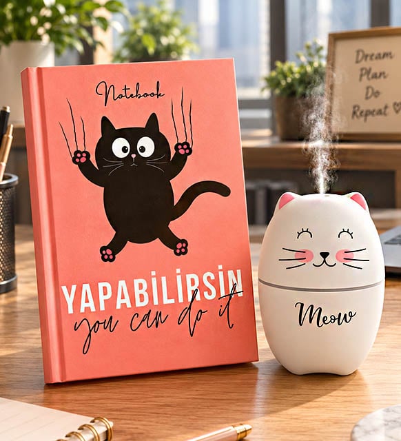 Yapabilirsin Kedicik Defter & Sevimli Kedi H2o Hava Nemlendirici