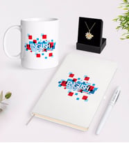 BK Gift Kişiye Özel İngilizce Öğretmeni Beyaz Kupa Defter Kalem ve İsimli Papatya Kolye Hediye Seti-12 (Model 1)