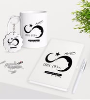 BK Gift Kişiye Özel Atatürk Temalı Kupa Anahtarlık Beyaz Defter Kalem Hediye Seti-5 (Model 1)