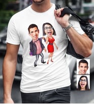 BK Gift Kişiye Özel Sevgililer Karikatür Beyaz Erkek Tişört  4