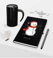 BK Gift Kişiye Özel Yılbaşı Kardan Adam Temalı Siyah Defter Kalem Termos Mug Seti - 2