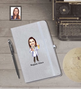Kişiye Özel Kimyager Karikatürlü Gri Defter Kalem Hediye Seti   Bayan-1