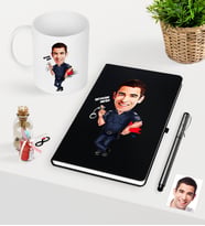 BK Gift Kişiye Özel Bay Polis Karikatürlü Siyah Defter Kalem Kupa Seti - 2 (Model 1)