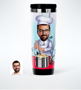 BK Gift Kişiye Özel Bay Chef Karikatürlü Çelik Termos Bardak  2