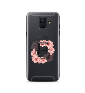 Pembe Çiçekli Harf Tasarım Süper Şeffaf Silikon Telefon Kılıfı Samsung A6 (2018)