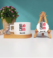 Abiye Hediye Canım Abim Tasarımlı Kişiye Özel Abi Ahşap Altlıklı Fincan ve Anahtarlık Seti