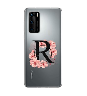 Pembe Çiçekli Harf Tasarım Süper Şeffaf Silikon Telefon Kılıfı Huawei P40 Pro R-