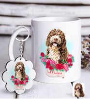 BK Gift Kişiye Özel Evcil Dost İllüstrasyon Tasarımlı Beyaz Kupa ve Anahtarlık Hediye Seti-1 (Model 1)