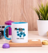Makine Mühendisi Ahşap Altlıklı Mumlu Mavi Kupa Bardak