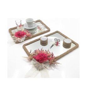 Lora Davet Damat Fincanı ve Söz Nişan Tepsisi Takım (1 Adet) Fushia - 54459
