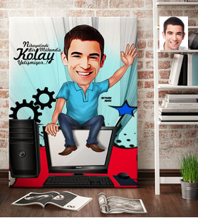 BK Gift Kişiye Özel Bay Bilgisayar Mühendisi Karikatür Kanvas Tablo 70x100cm 1