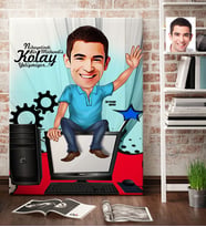 BK Gift Kişiye Özel Bay Bilgisayar Mühendisi Karikatür Kanvas Tablo 70x100cm 1