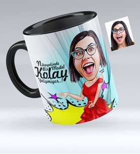 BK Gift Kişiye Özel Bayan Model Karikatürlü Siyah Kupa Bardak  1