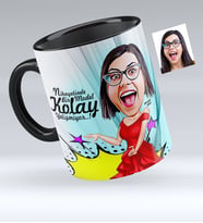 BK Gift Kişiye Özel Bayan Model Karikatürlü Siyah Kupa Bardak  1