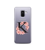Pembe Çiçekli Harf Tasarım Süper Şeffaf Silikon Telefon Kılıfı Samsung A8 (2018)