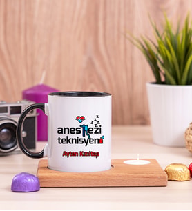 Anestezi Teknisyeni Ahşap Altlıklı Mumlu Siyah Kupa Bardak