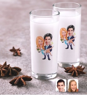 BK Gift Kişiye Özel Renkli Baskılı Evleniyoruz Karikatürlü İkili Rakı Bardağı Seti-4 (Beyaz)