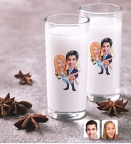 BK Gift Kişiye Özel Renkli Baskılı Evleniyoruz Karikatürlü İkili Rakı Bardağı Seti-4 (Beyaz)