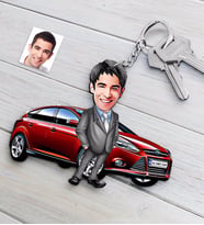 BK Gift Kişiye Özel Bay Ford Focus Figürlü Plakalı Ahşap Karikatür Anahtarlık (Beyaz)