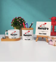 Mesajlı Hemşire Ahşap Altlıklı Fincan Kalemlik ve Dekoratif Taş Baskı Hediye Seti