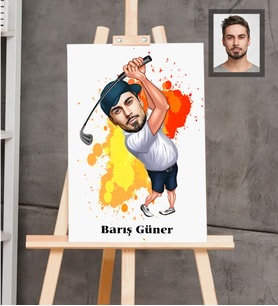 Kişiye Özel Golfçü Karikatürlü  Ahşap Tablo 30x47 Bay-1
