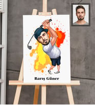 Kişiye Özel Golfçü Karikatürlü  Ahşap Tablo 30x47 Bay-1