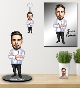 Kişiye Özel Aşçı Karikatürlü 3 lü Hediye Seti Bay-5