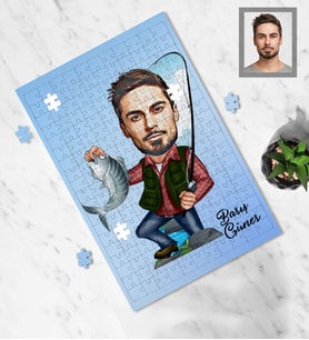 Kişiye Özel Balıkçı Karikatürlü A3 240 Parça Puzzle Bay-1