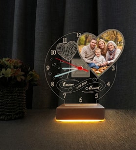 Anneler Gününe Özel Fotoğraflı Kalpli Gece Lambası Annelere Özel Hediye