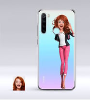 BK Gift Kişiye Özel Kadın Animasyon Karikatürlü Xiaomi Redmi Note 8 İnce Şeffaf Silikon Telefon Kapağı-4 (Beyaz)