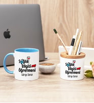 Sağlık Bilgisi Öğretmeni Mavi Kupa Bardak Ve Kalemlik Hediye Seti