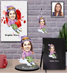 Kişiye Özel Sporcu Karikatürlü 5 li Hediye Seti Bayan-5