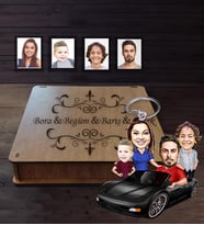 Kişiye Özel Aile Karikatürlü Ahşap Anahtarlık Kutulu  Mod-8