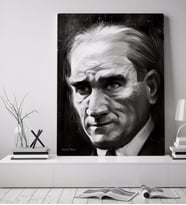 BK Gift Kişiye Özel Atatürk Karakalem Portre Tasarımlı Kanvas Tablo-1 70x100cm