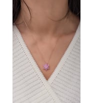925 Ayar Pembe Opal Taşlı Gümüş Lotus Kolye