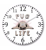 Pug Life  Köpek Duvar Saati Bombeli Gercek Cam