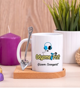 Odyometrist Ahşap Altlıklı Beyaz Kupa Bardak
