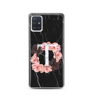 Mermer Çiçekli Harf Tasarım Süper Şeffaf Silikon Telefon Kılıfı Samsung A51 T-Ha