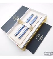 Parker IM Premium Sky Mavi Dolma Kalem + Roller Kalem Set  İsme Özel