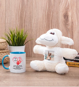 Sevgililer Günü Hediyesi Mesajlı Mavi Kupa Bardak ve Peluş Koyun