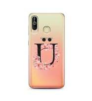 Pembe Çiçekli Harf Tasarım Süper Şeffaf Silikon Telefon Kılıfı Samsung A60 Ü-Har