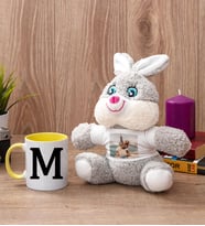 Baş Harfli Sarı Kupa Bardak ve Peluş Tavşan