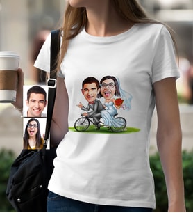 BK Gift Kişiye Özel Evleniyoruz Karikatür Beyaz Bayan Tişört  3