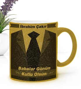 BK Gift Kişiye Özel Babalar Günü Temalı Altın Simli Kupa Bardak 25467