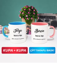 İkili Sevgiliye Hediye İsme Özel Sevgililer Günü Hediyesi Kupa Bardak Mavi Pembe