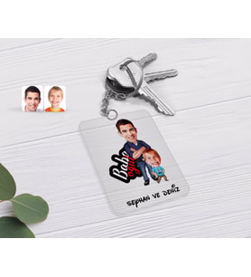 BK Gift Kişiye Özel Baba Oğul Karikatürlü Şeffaf Pleksi Anahtarlık-5 (Beyaz)