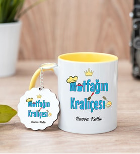 Mutfağın Kraliçesi Sarı Kupa Bardak Ve Anahtarlık Set